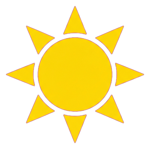 Flat color icon, bold solid colors of a sun weather icon, transparent background PNG