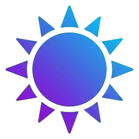 Gradient app-style icon, purple to blue gradient of a sun weather icon, transparent background PNG