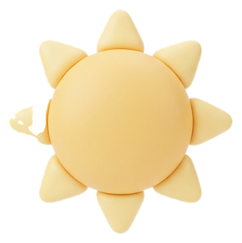Soft 3D icon, pastel clay render of a sun weather icon, transparent background PNG