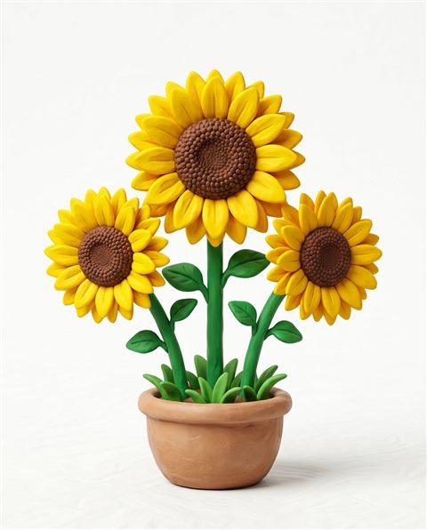 3d clay style illustration on a plain white background of sunflowers, simple icon-like composition, vivid colors, high contrast, energetic, 4:5 aspect ratio