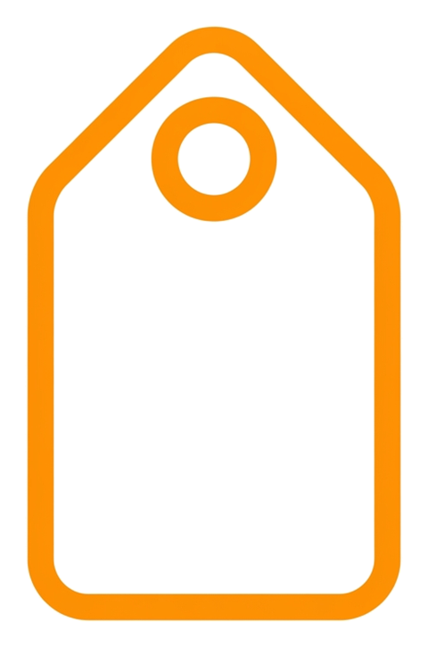 Rounded line icon, thick orange outline of a price tag icon, transparent background PNG