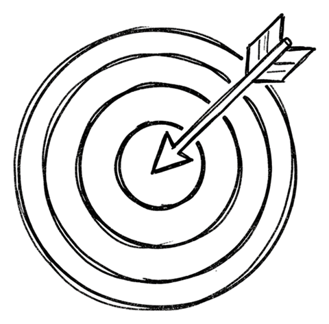 Cute hand-drawn doodle icon, black pen of a target with an arrow in the center icon, transparent background PNG