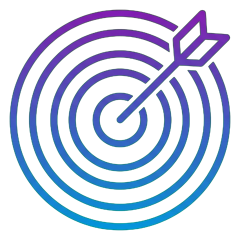 Gradient app-style icon, purple to blue gradient of a target with an arrow in the center icon, transparent background PNG