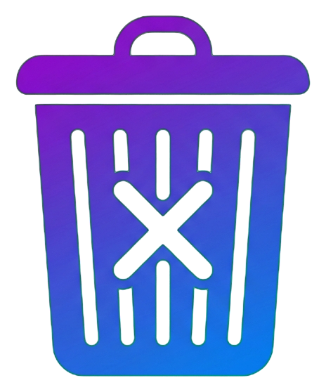Gradient app-style icon, purple to blue gradient of a trash can delete icon, transparent background PNG