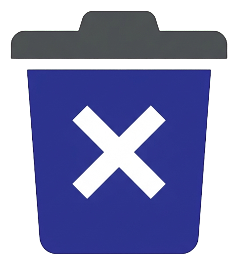 Flat color icon, bold solid colors of a trash can delete icon, transparent background PNG