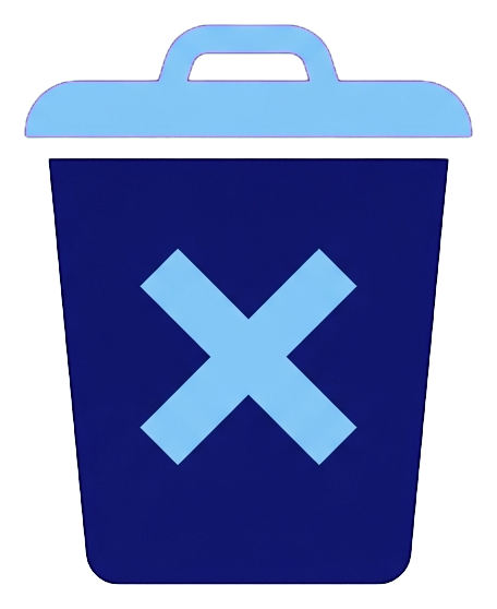Duotone icon, navy blue and light blue of a trash can delete icon, transparent background PNG