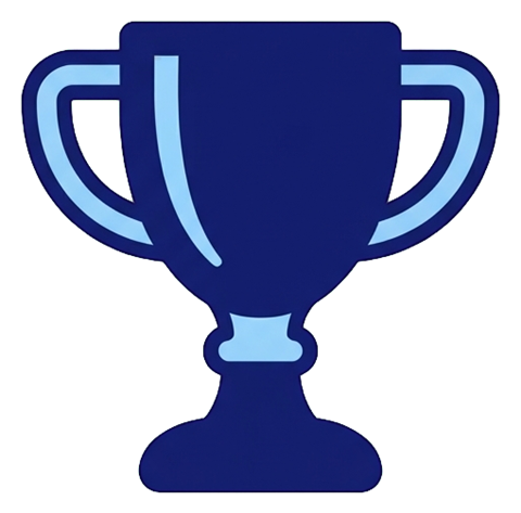 Duotone icon, navy blue and light blue of a trophy cup icon, transparent background PNG