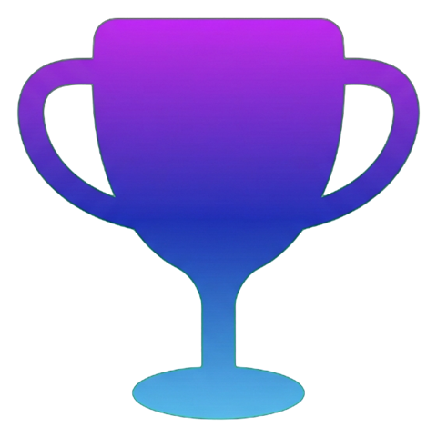 Gradient app-style icon, purple to blue gradient of a trophy cup icon, transparent background PNG