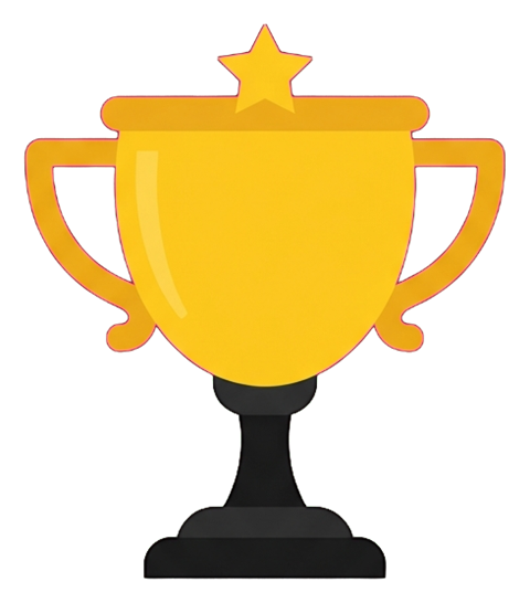 Flat color icon, bold solid colors of a trophy cup icon, transparent background PNG