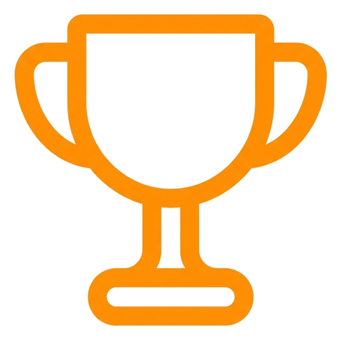 Rounded line icon, thick orange outline of a trophy cup icon, transparent background PNG