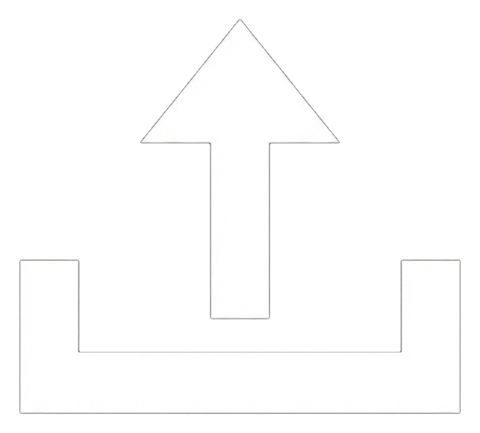 Flat color icon, bold solid colors of an upload icon with an upward arrow out of a tray, transparent background PNG