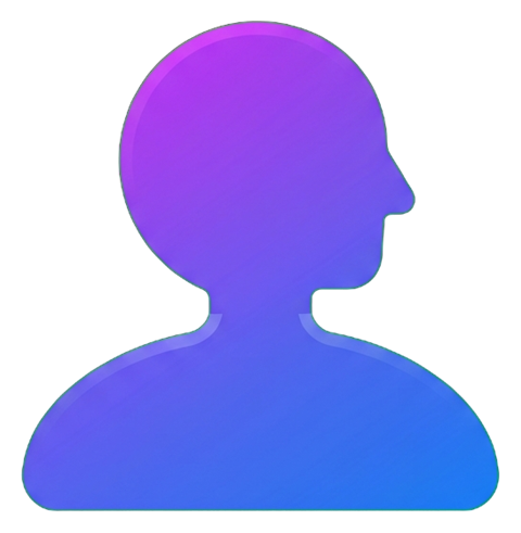 Icono de estilo de aplicación con degradado, de púrpura a azul de un icono de usuario de perfil de persona, PNG con fondo transparente