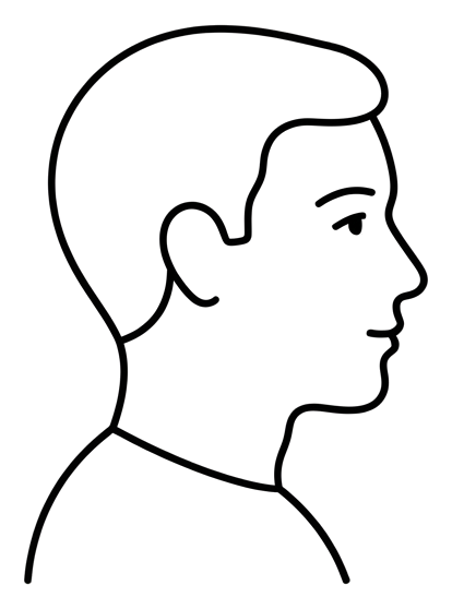 Icono de línea negra delgada, contorno minimalista de un icono de usuario con perfil de persona, PNG con fondo transparente