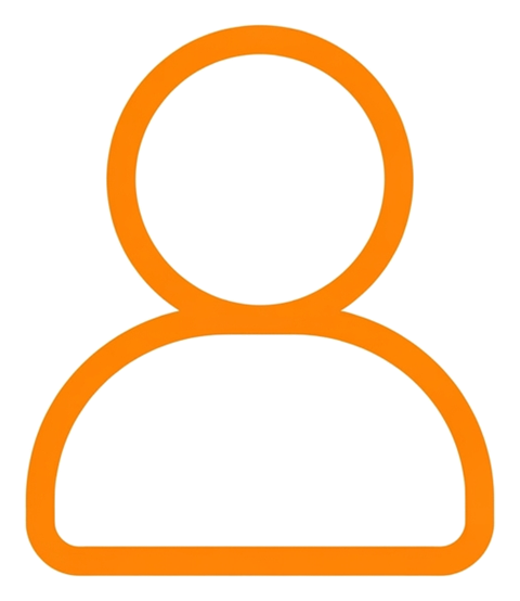 Rounded line icon, thick orange outline of a person profile user icon, transparent background PNG