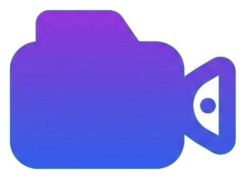 Gradient app-style icon, purple to blue gradient of a video camera icon, transparent background PNG