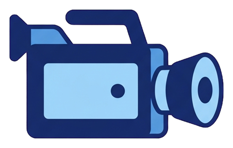 Duotone icon, navy blue and light blue of a video camera icon, transparent background PNG