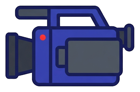 Flat color icon, bold solid colors of a video camera icon, transparent background PNG