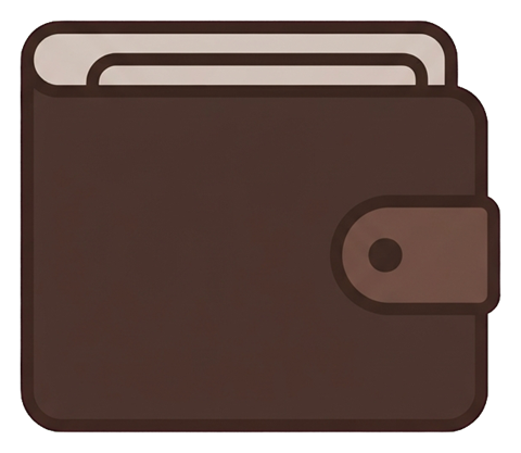Flat color icon, bold solid colors of a wallet icon, transparent background PNG