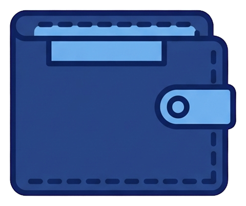 Duotone icon, navy blue and light blue of a wallet icon, transparent background PNG