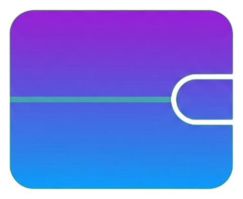 Gradient app-style icon, purple to blue gradient of a wallet icon, transparent background PNG