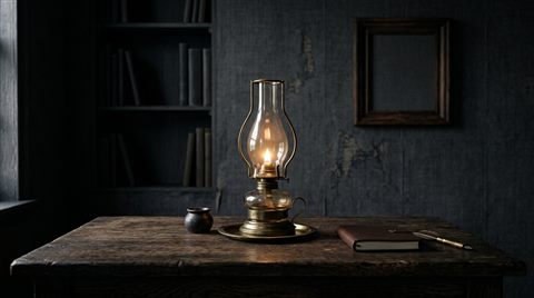 감성 배경화면, 사실적인 사진, 단순하고 깔끔한 구도 가운데 놓인 피사체, 어두운 톤, 극적인 조명, 16:9 비율