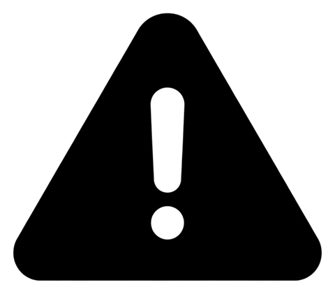 Bold black glyph icon, solid filled silhouette of a warning triangle icon with an exclamation mark, transparent background PNG