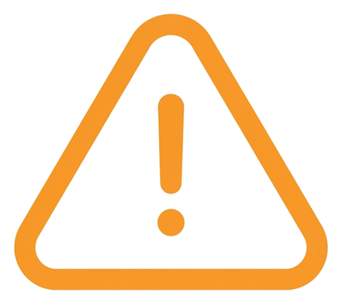 Rounded line icon, thick orange outline of a warning triangle icon with an exclamation mark, transparent background PNG