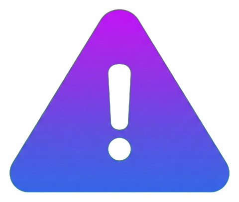 Gradient app-style icon, purple to blue gradient of a warning triangle icon with an exclamation mark, transparent background PNG