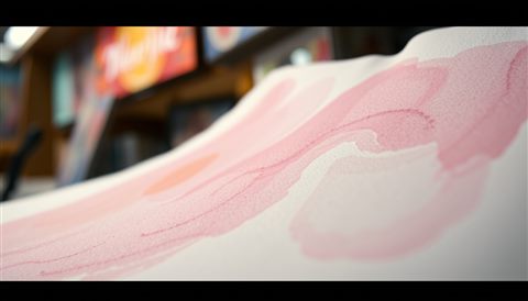 Cinematic film still of Soft pastel watercolor washes blending gently on textured paper., close-up detail with shallow depth of field, vivid colors, high contrast, energetic, 16:9 aspect ratio