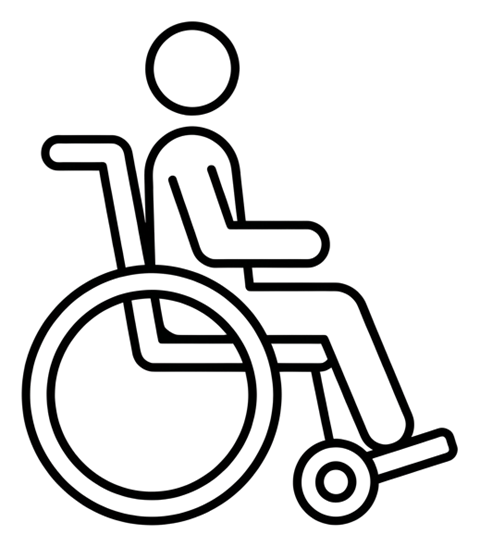 Thin line pictogram, black outline of a wheelchair accessibility pictogram, transparent background PNG
