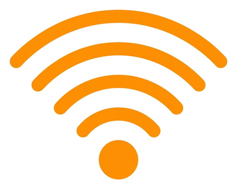 Rounded line icon, thick orange outline of a wifi signal icon, transparent background PNG