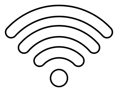Thin black line icon, minimal outline of a wifi signal icon, transparent background PNG
