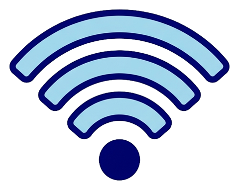 Duotone icon, navy blue and light blue of a wifi signal icon, transparent background PNG