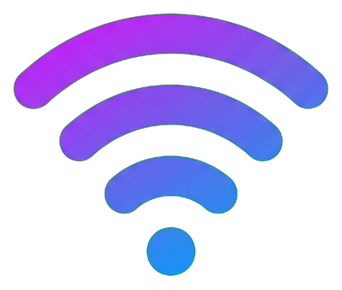 Gradient app-style icon, purple to blue gradient of a wifi signal icon, transparent background PNG